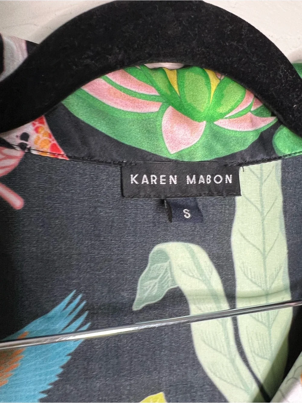 Karen Mabon 100% Silk Black Botanical Koi Fish Bird Luxury 2 Piece Pajama Set